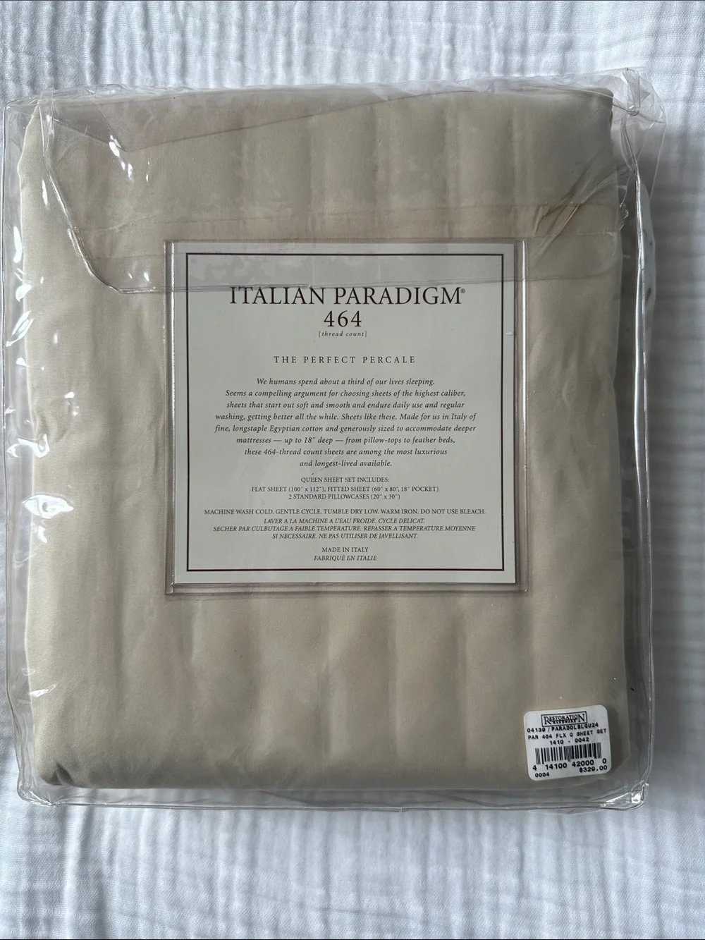 Restoration Hardware Italian Paradigm 464 Sheet Set - Cream